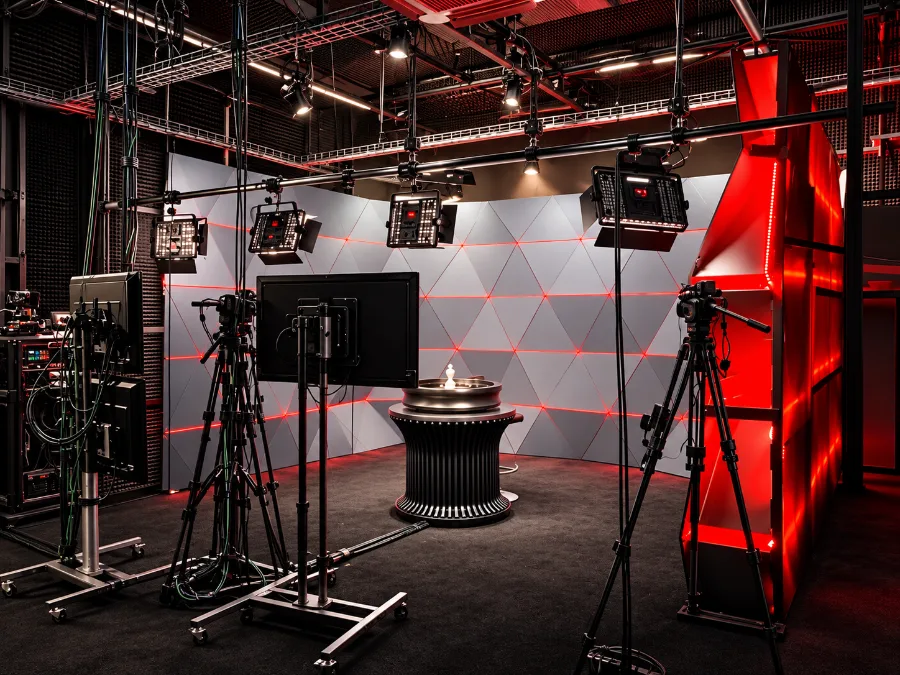 Live casino studio with cameras and lights