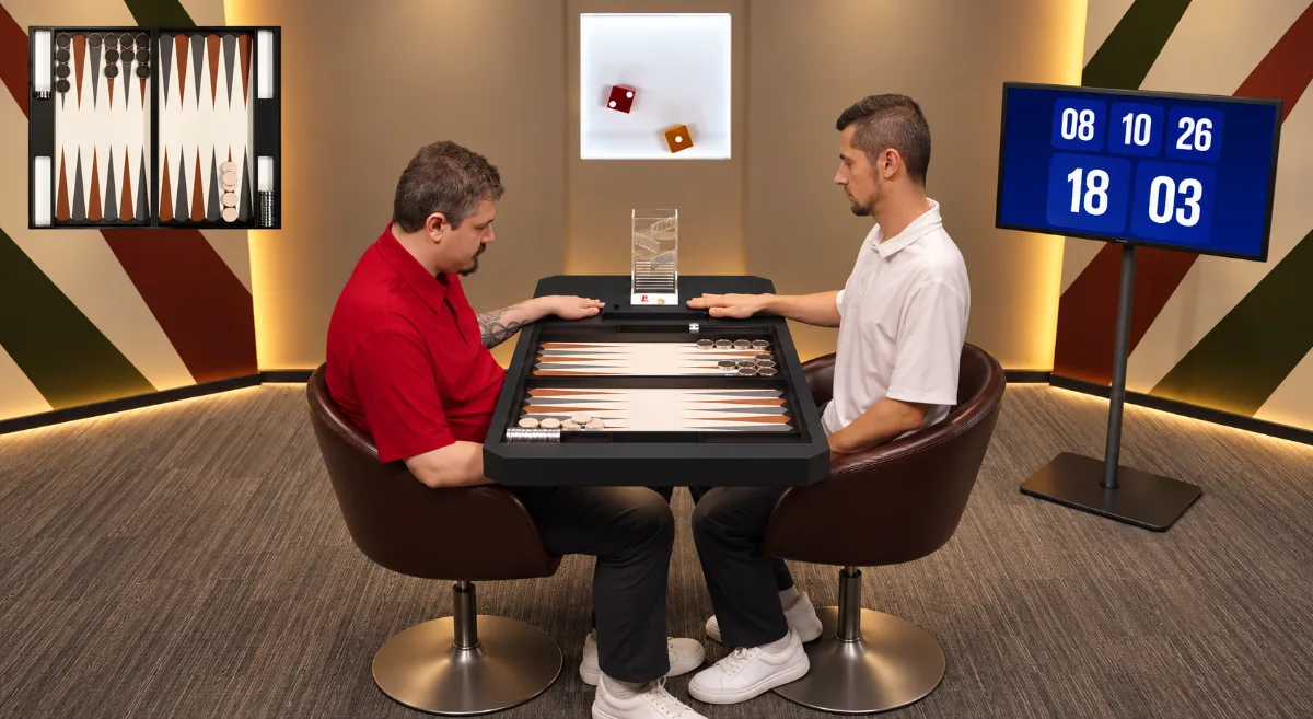 Live backgammon match in the studio